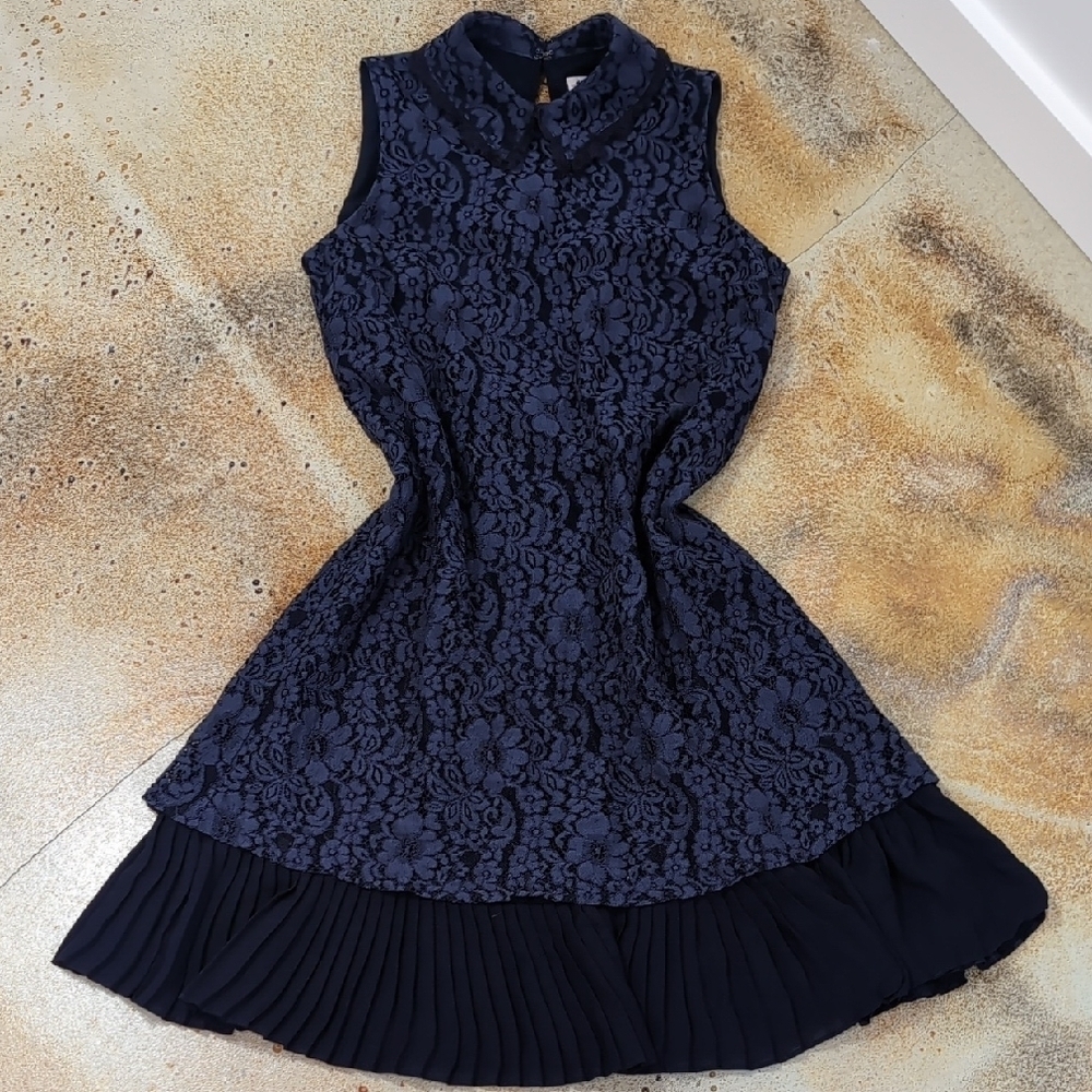 Nanette Lepore | Navy Blue Lace Sleeveless Dress With Rufflles Size 4